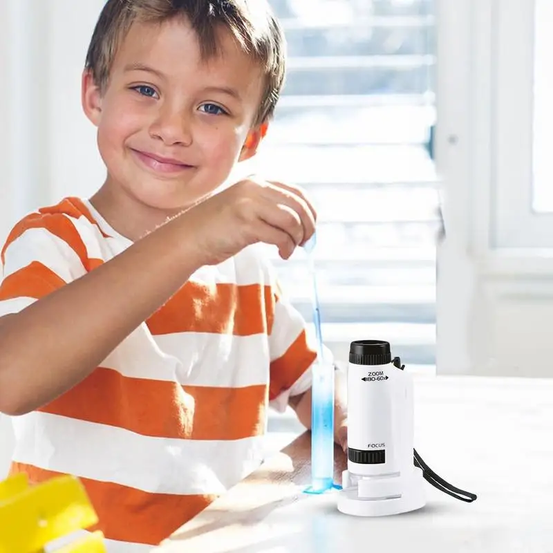 Портативный игрушечный микроскоп детский со светодиодной подсветкой 60x-120x