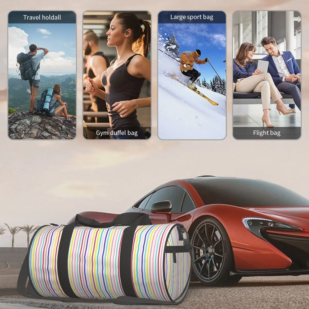 Яркая спортивная сумка в радужную полоску с линиями спортивные сумки для