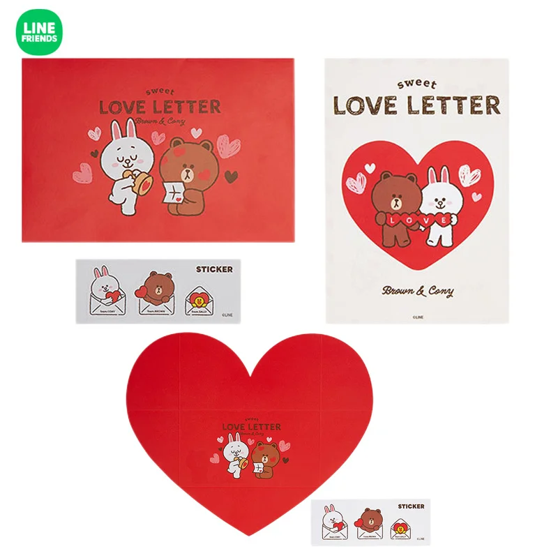 

Линия друзей мультфильм аниме коричневая творческая открытка поздравительная открытка Kawaii в форме сердца День рождения открытка милые Ден...
