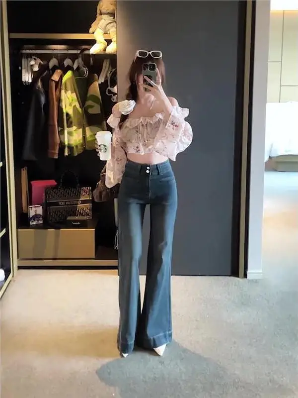 Plus Size 2024 Jeans Thickened Horn Fleece-lined Slightly Slimming High Waist Autumn and Winter Design Pants Women Slim fit S...