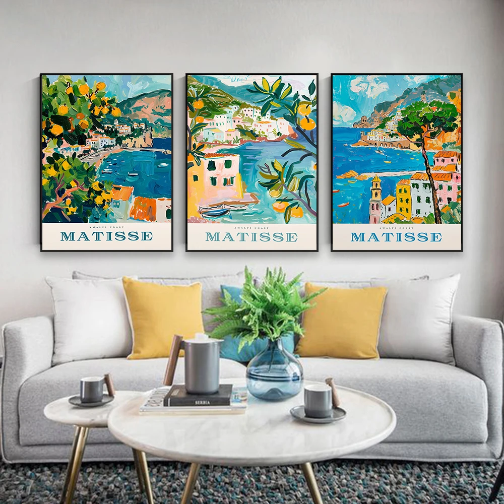 Большой итальянский постер ретро-города винтажный пейзаж берег алалии красочная