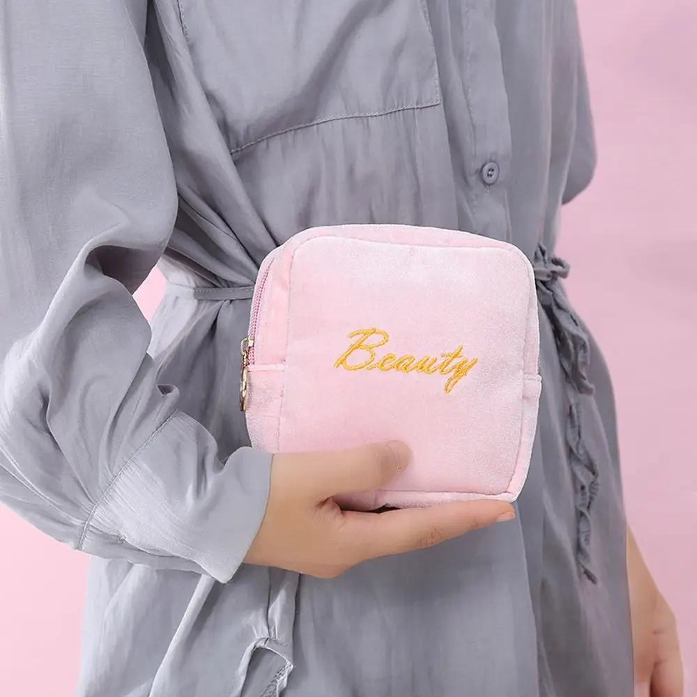 

Trendy Embroidered Velvet Letter Sanitary Napkin Bag Ins Style Makeup Bag Storage Bag Women Cosmetic Bag Coin Purse