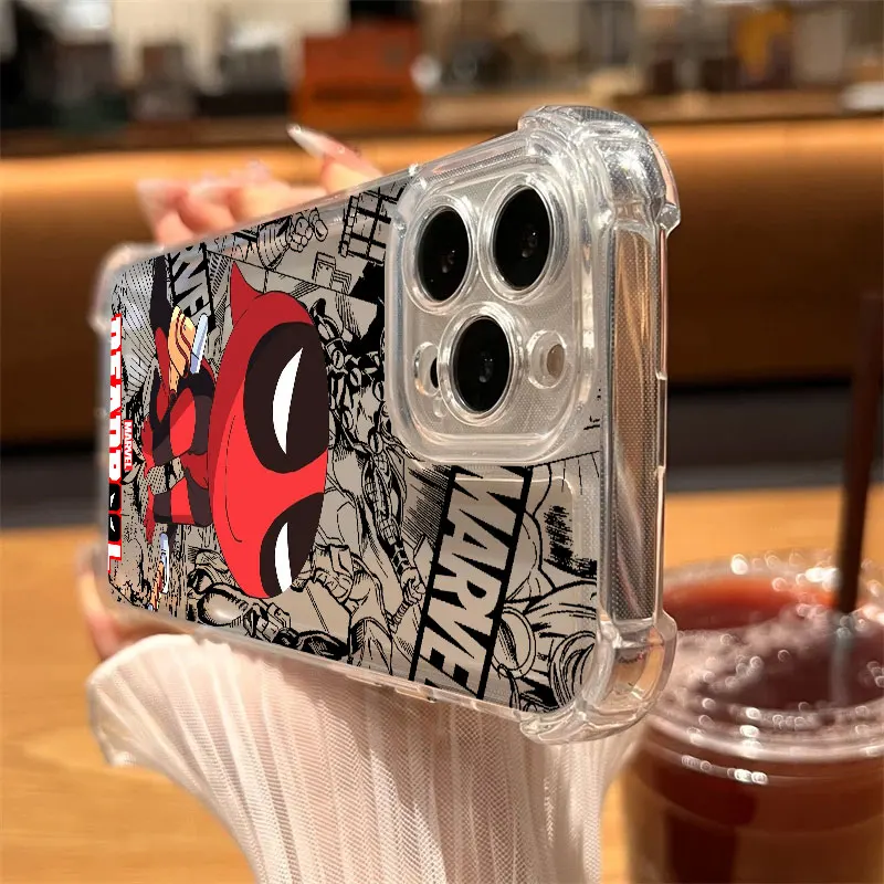 Фото Противоударный прозрачный чехол Marvel Deadpool Funny для iPhone 17, 16, 15, 14, 13, 12, 11 Pro Max, 16e, 17e, Air, 13, 15 Plus, XS, XR, X, 8 №5