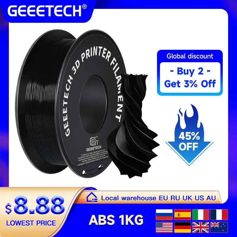 

Geeetech ABS 3D Filament 1.75mm 1KG plastic, 3D Printer Material, Tangle-Free, Non-Toxic, Vacuum Packaging White Black