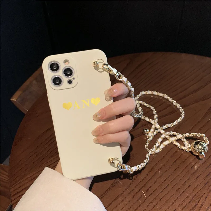 Buy تخصيص تخصيص اسم رسائل قضية الهاتف آيفون 13 12 11 برو X XS ماكس XR 7 8 Plus Crossbody الحبل الحبل غطاء