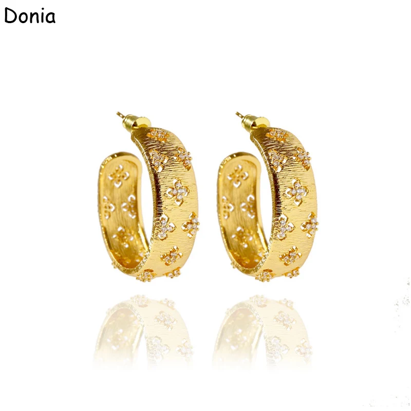 Donia Jewelry New Fashion Brushed Four-Leaf Flower Full Diamond Pure Copper Micro-Inlaid AAA Zircon Earrings Ladies Luxury