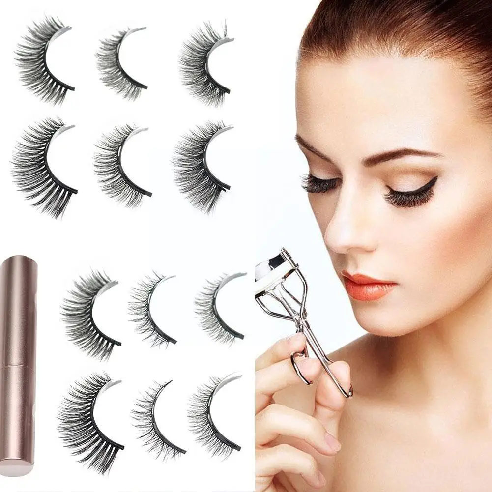 

1 Pair 3D Magnetic False Eyelashes With Magnetic Eyeliner Dry Makeup Quick Eyelashes Long Natural Eye False Lasting Z7H6
