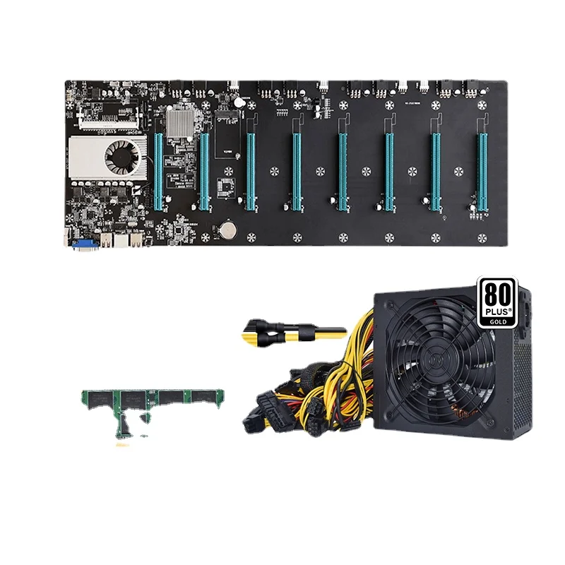 

ETH BTC S37 D37 T37 Mining Motherboard 8 GPU Mainboard With CPU Crypto ETH BTC Riserless Mining Expert Board Miner +2400W PSU