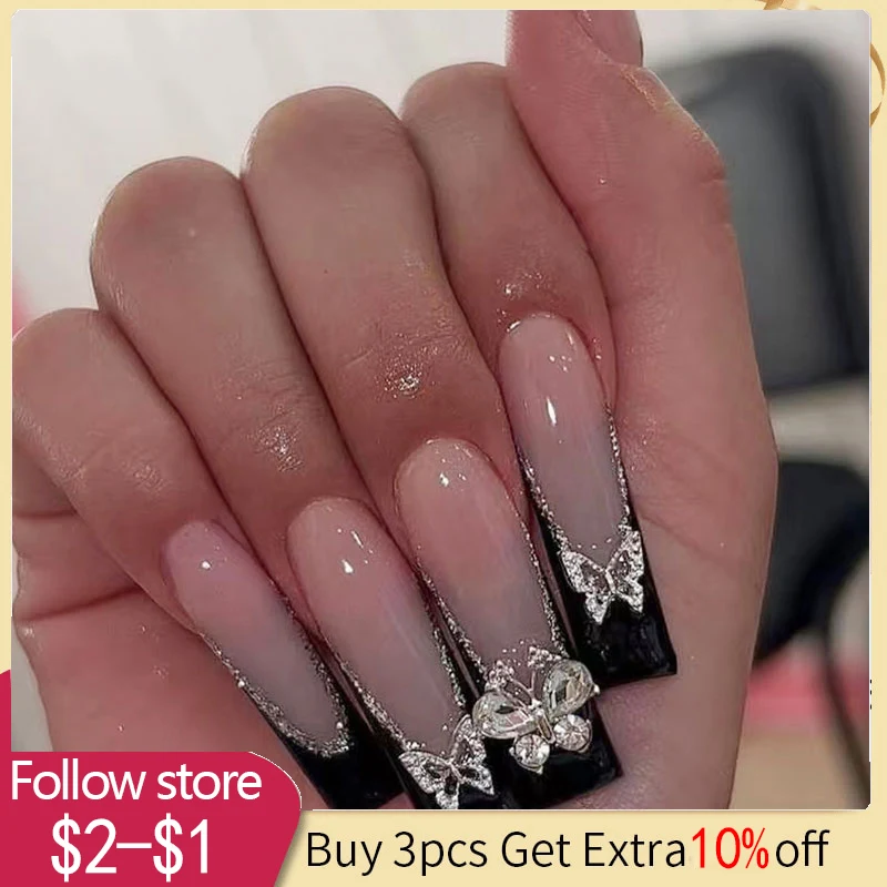 

24pcs Pink French Wearable Nail Art Dark Color Long Fake Nails Detachable Finished False Nails Press On Nails Portable Nails Tip