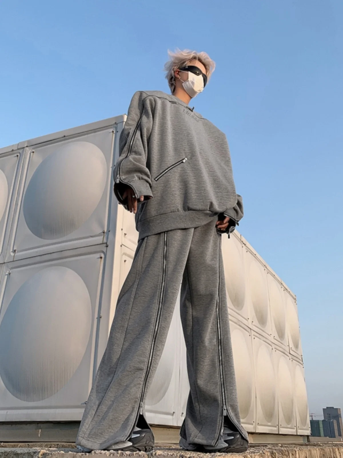 Осенне-зимний американский уличный дизайн плечевой ремень на молнии толстовка с