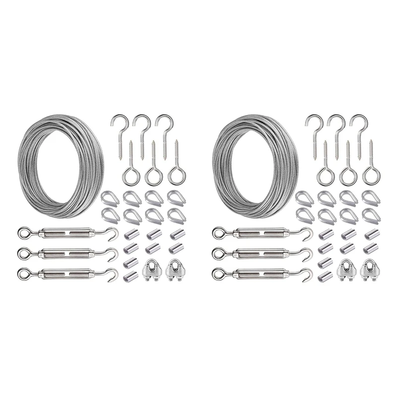 

56Pcs 15M Garden Wire For Climbing Plants,Wire Fence Wire Rope Clips Turnbuckle Wire Tensioner