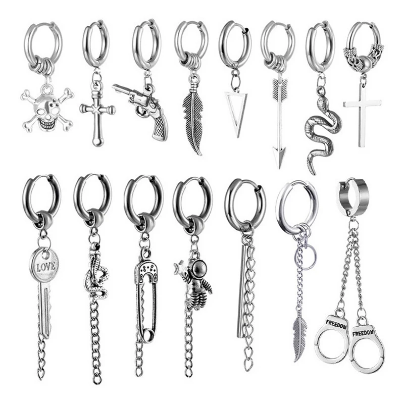 

Висячие серьги из нержавеющей стали в стиле панк для мужчин и женщин, стильные украшения в стиле хип-хоп, готика, Пряжка для ушей, лучший пода...