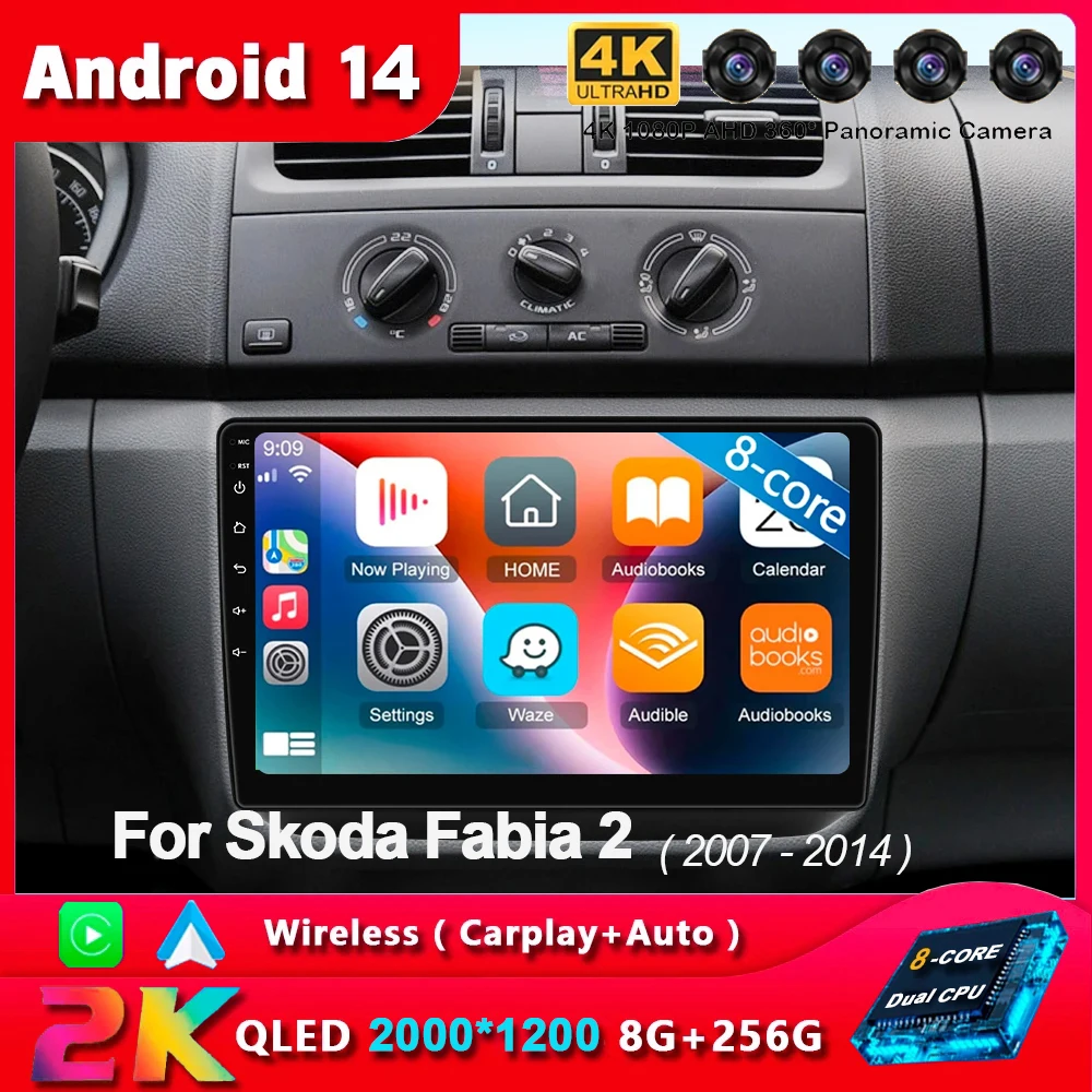 Автомагнитола 2DIN на Android 14 для Skoda Fabia 2 2007 2008 2009 2010 2011 -2014 с радио мультимедийным