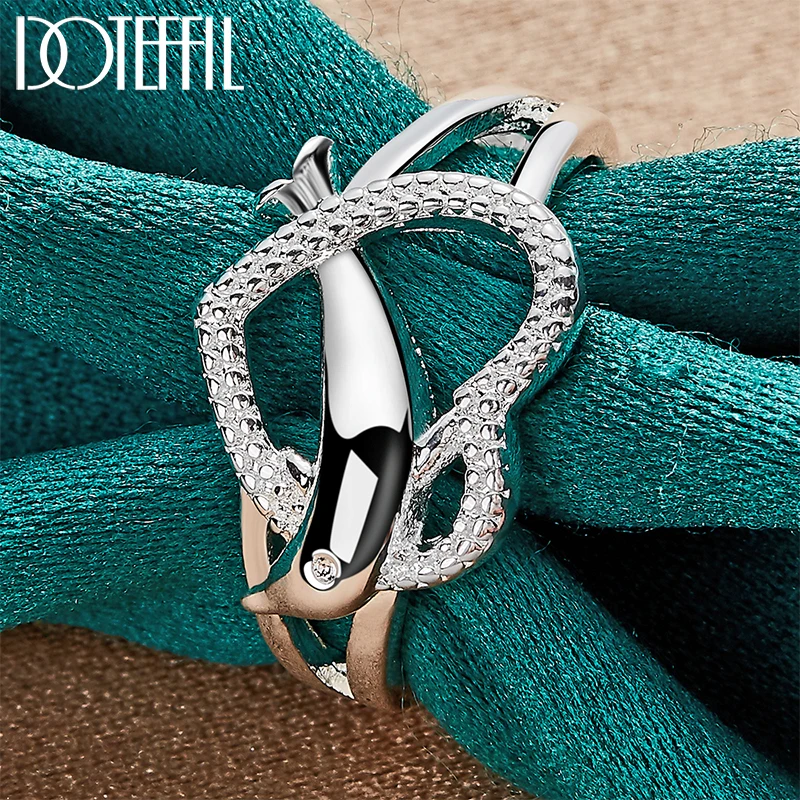 

DOTEFFIL 925 Sterling Silver Dolphin Heart AAAAA Zircon Ring For Woman Fashion Wedding Party Gift Charm Jewelry