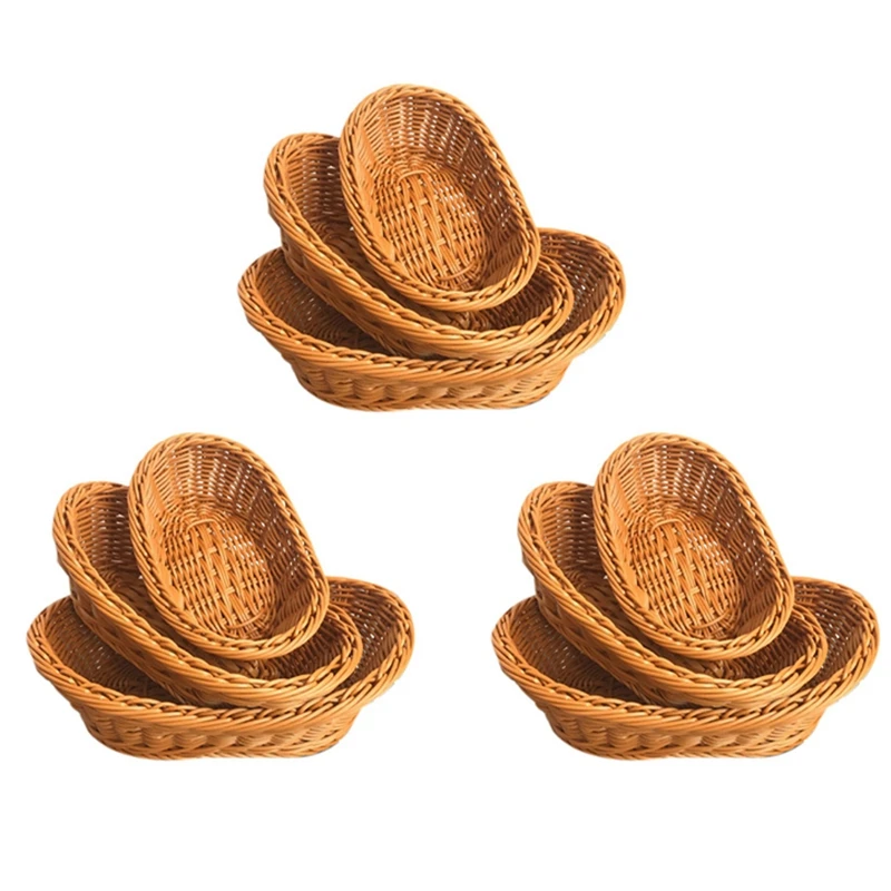 

Wicker Woven Bread Basket Serving Basket Set Of 9,Storage Basket For Food Fruit Cosmetic Storage Table Top And Bathroom