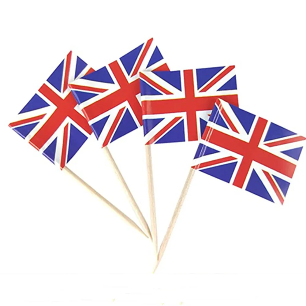 

100pcs Union Flag Picks Union Jack Food Toothpicks Cupcake Cocktail Fruit Sticks Party Supply Drop Shipping