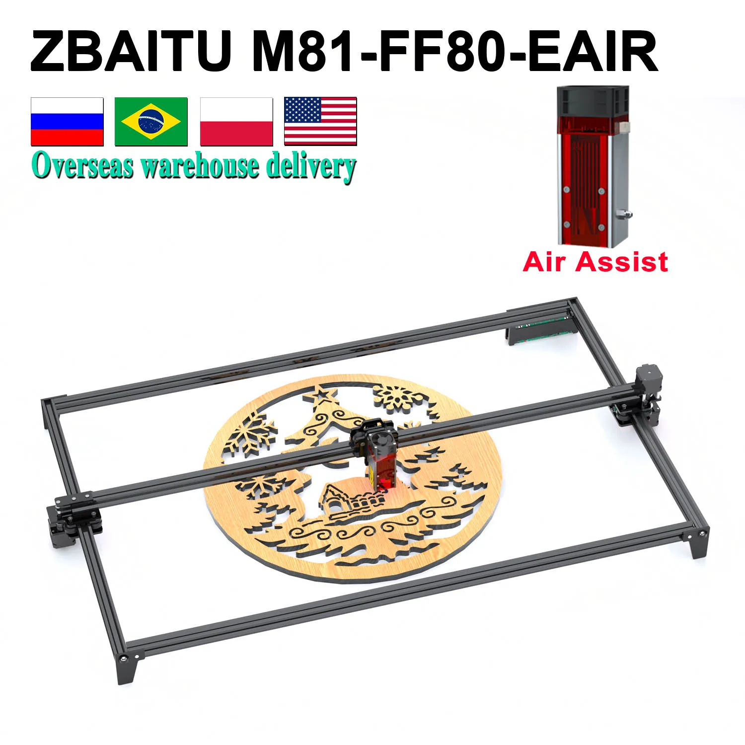 ZBAITU Laser Engraver Cutter 80W CNC Laser Cutting Machine Air Assisted FF80-EAIR Laser Module CNC Machine For Wood