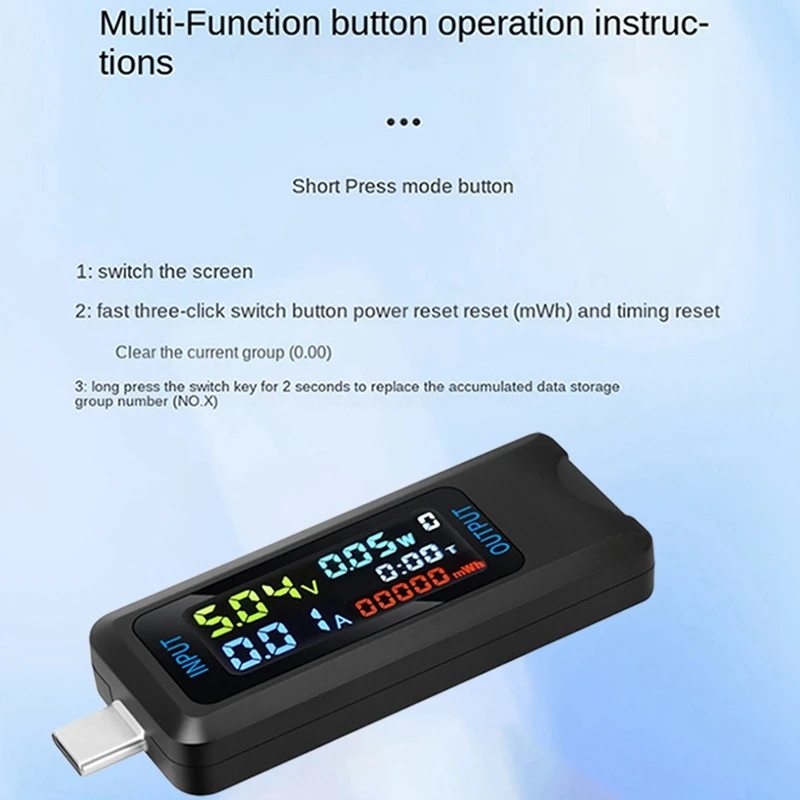 Цифровой вольтметр-амперметр постоянного тока тестер с разъемом Type-C для внешних