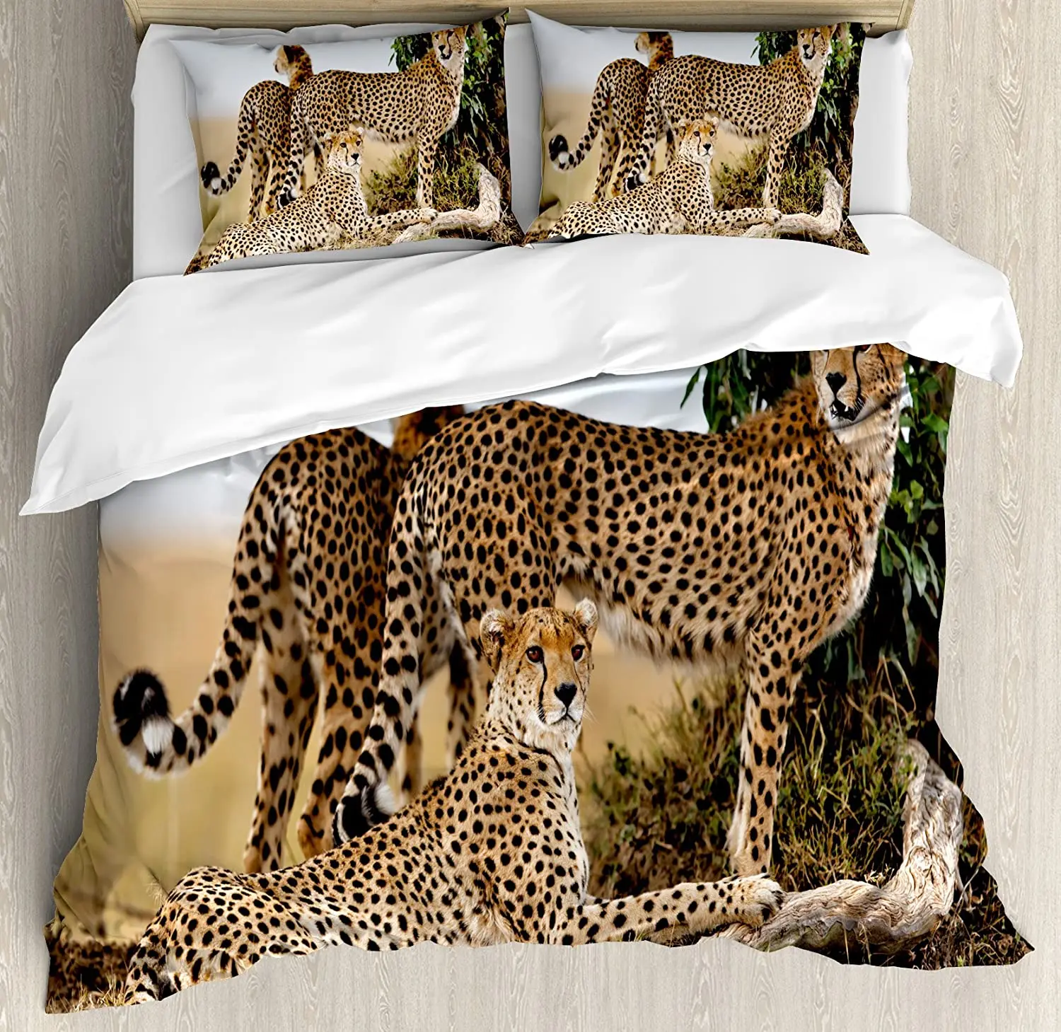 

Africa Bedding Set For Bedroom Bed Home Cheetahs Mother and Two Young Baby Looking for Foo Duvet Cover Quilt Cover Pillowcase