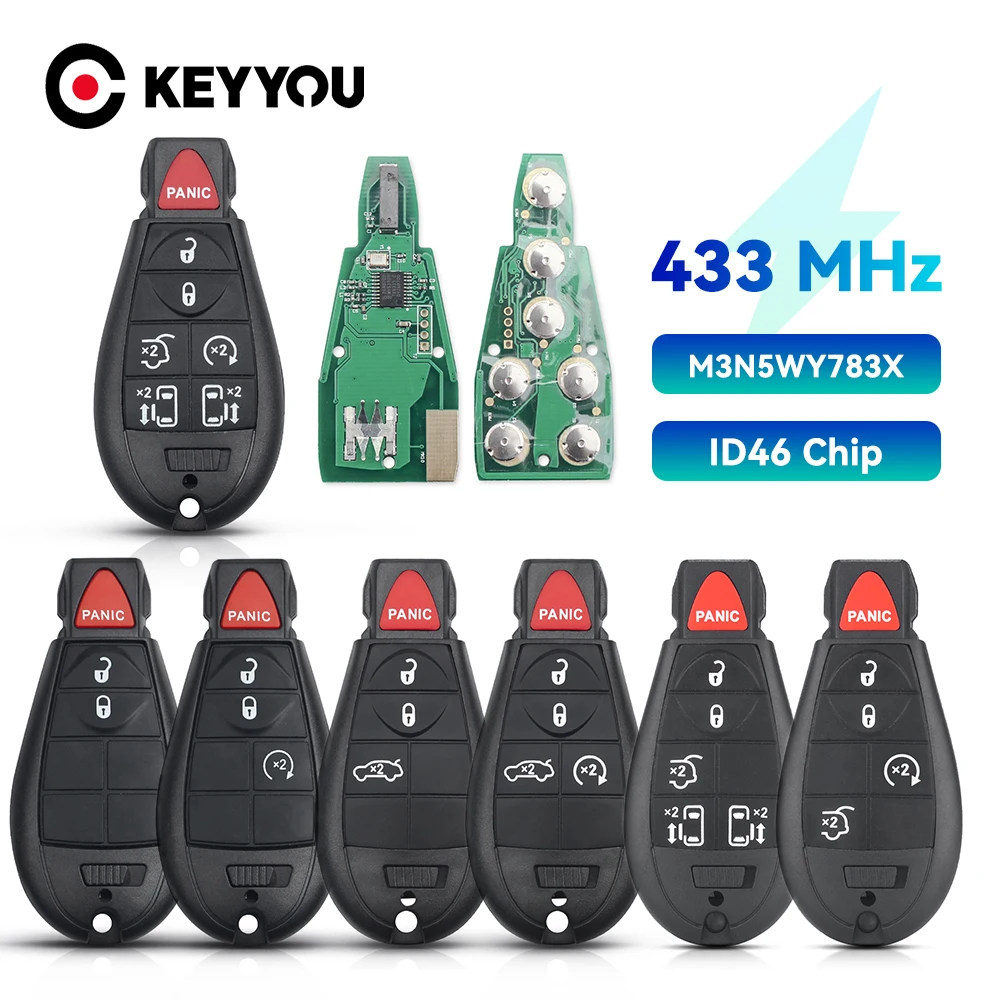 

KEYYOU M3N5WY783X Smart Remote Car Key For Dodge Grand Caravan Chrysler Town For Jeep Cherokee IYZ-C01C 433Mhz Fob 2+1 3 Buttons