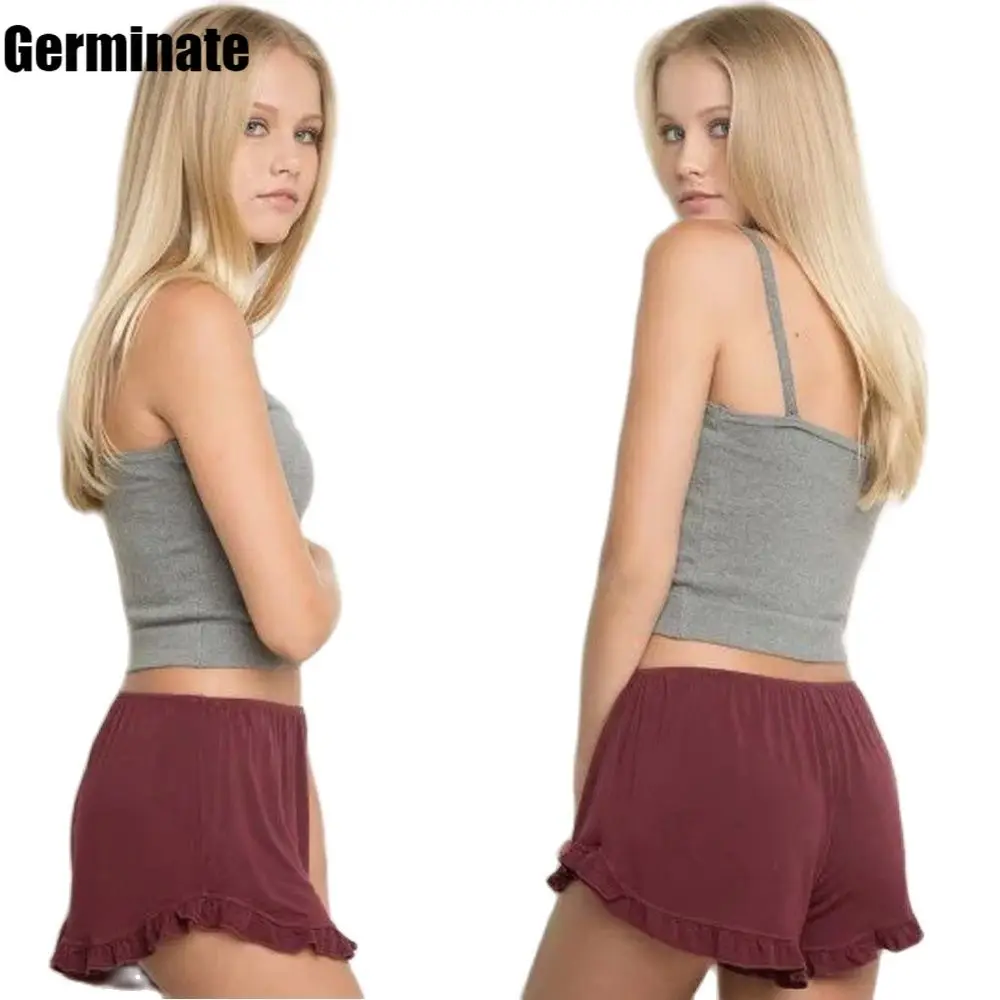 

Wine Red Ruffle Shorts Women Summer Biker Black Pink Cotton Elastic Sexy Booty Workout Home Sport Teen Girls High Waisted Shorts