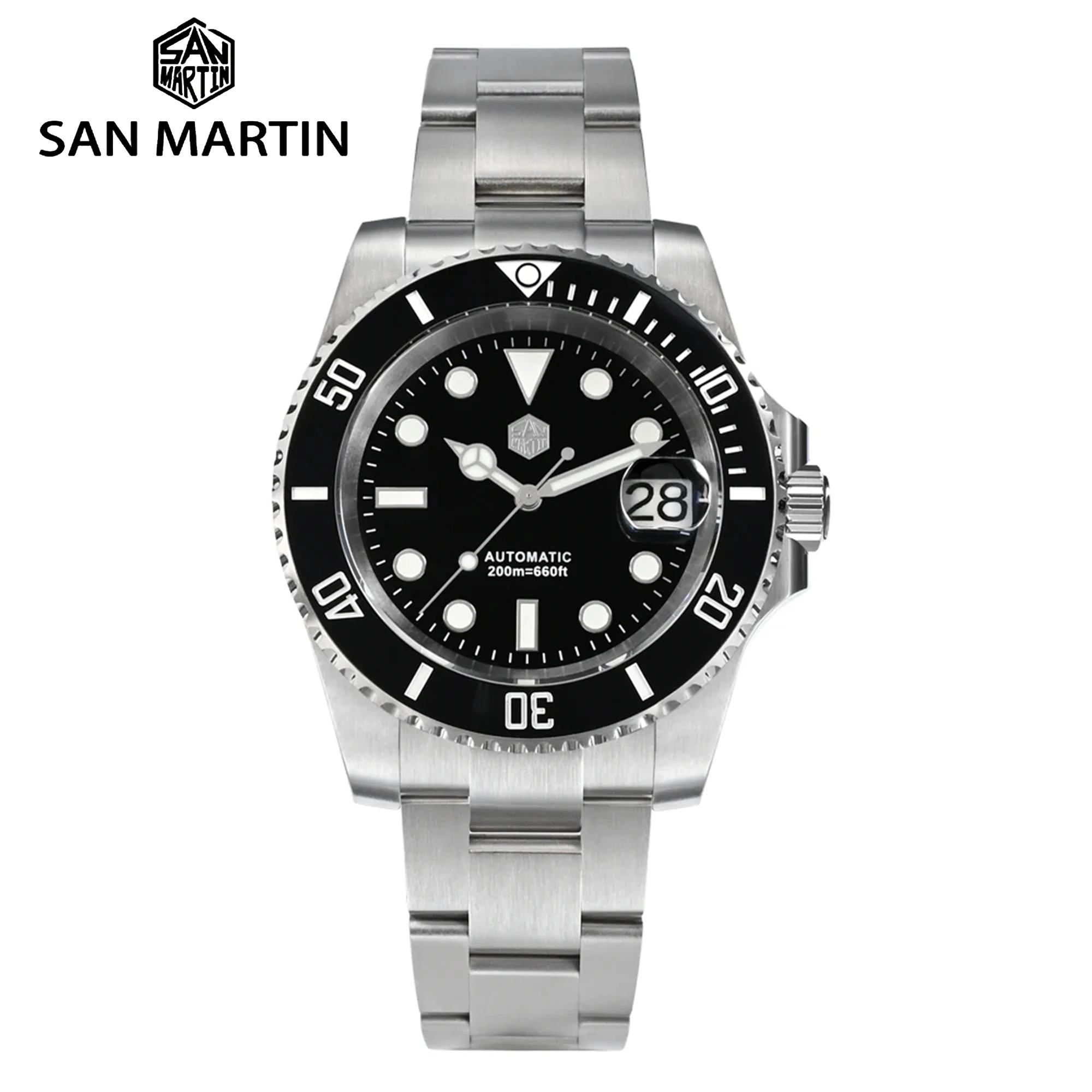 

Часы San Martin SN0017 мужские для дайвинга, роскошные деловые автоматические механические аксессуары из нержавеющей стали, Водонепроницаемость 200 м