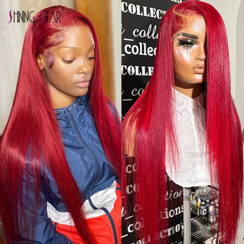

Red Burgundy 13X4 Lace Front Wig Human Hair Hd Transparent Lace Frontal Wigs For Women Indian Straight Lace Front Human Hair Wig