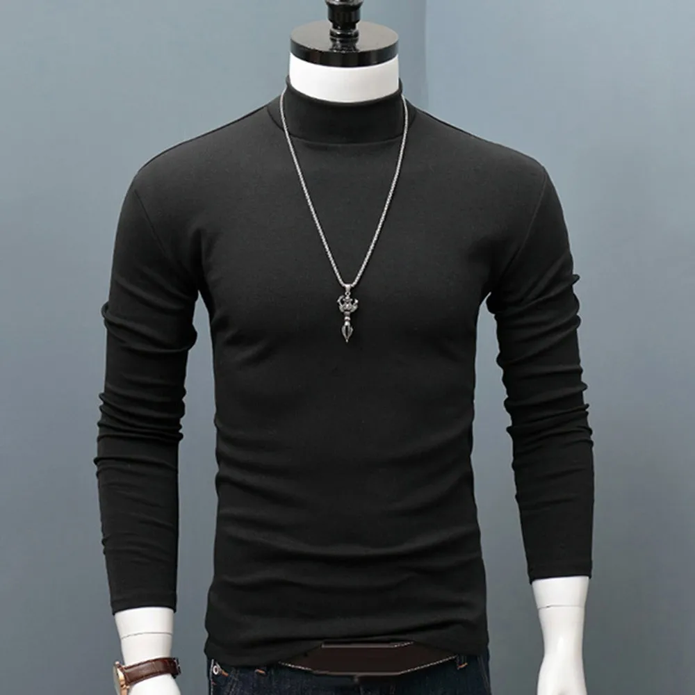 

New Winter Warm Men Turtleneck T-Shirts Basic Social Plain Shirts And Blouse Pullover Long Sleeve Top T-Shirt Men Clothing