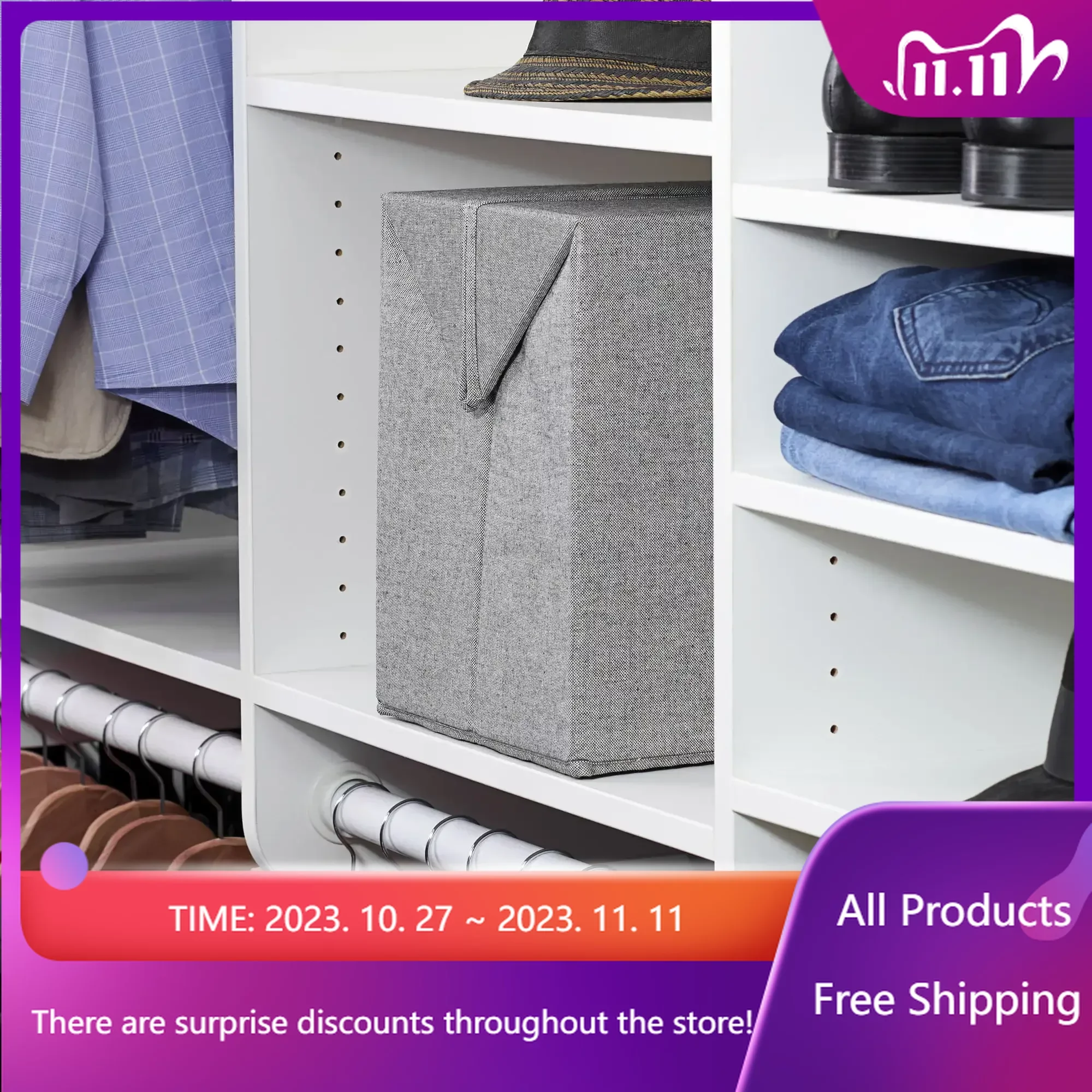 

Expandable Fabric Storage Bin, Gray, Tall Storage Organizer Box Fast Transportation