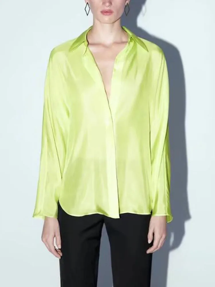 

Блузка женская летняя однобортная с отложным воротником и длинным рукавом