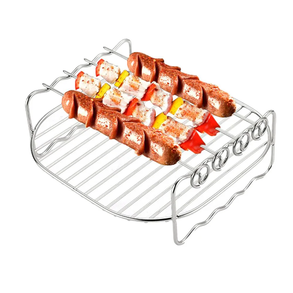 

Air Fryer Double Layer Grill Stainless Steel Grill Holder Household Oven Accessories Baking Tray BBQ Rack Barbecue Kitchen Tools