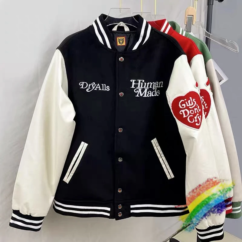 

Human Made Girls Don’t Cry Varsity Baseball Jacket Men Women 1:1 High Quality Patchwork Bomber Jackets Outerwear Coats