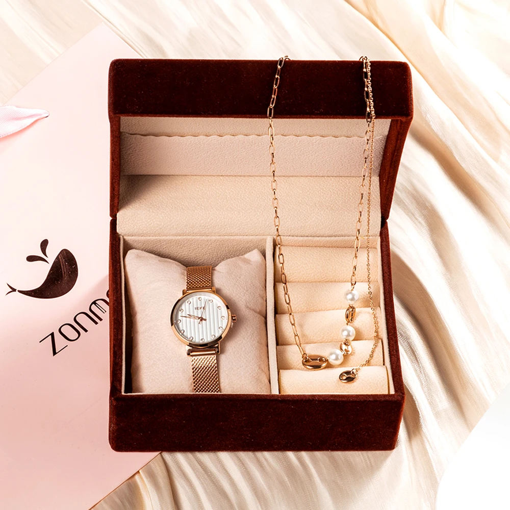 Women's Gift Sets 2Pcs/Set Wrstwatchwomen IP Gold Plated Band Simple Small Watch Case and Stainless Steel Necklace Gift Set enlarge