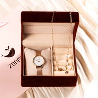 womens gift sets 2pcsset wrstwatchwomen ip gold plated band simple small watch case and stainless steel necklace gift set