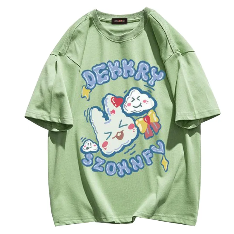 

Футболка женская хлопковая свободного покроя с коротким рукавом и принтом зефира