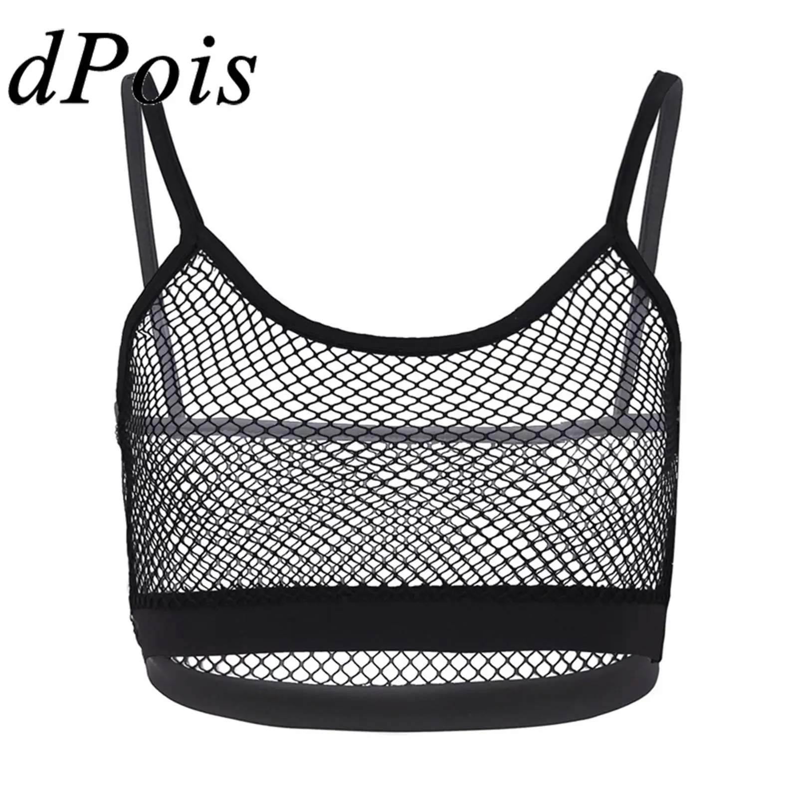 

Womens Hollow Out Crop Top Sexy Femme See-through Lingerie Clubwear Strappy Fishnet Mesh Bralette Sleeveless Vest Crop Tank Top
