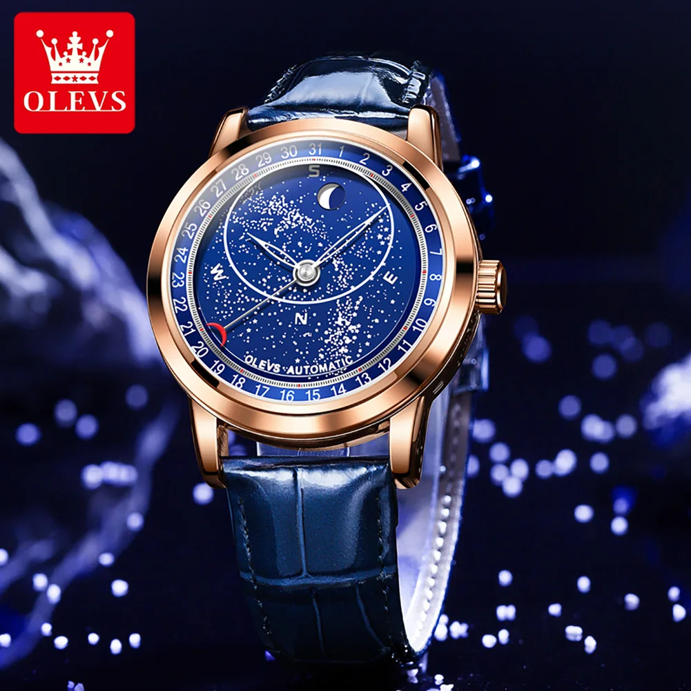 

OLEVS 2022 New Men Mechanical Watch Luxury Brand Starry Sky Dial Deep Waterproof Self-wind Automatic Watch Men Relogio Masculino