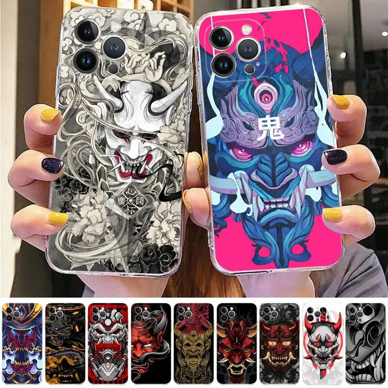

Samurai Oni Mask Phone Case For iPhone 14 11 12 13 Mini Pro XS Max Cover 6 7 8 Plus X XR SE 2020 Funda Shell
