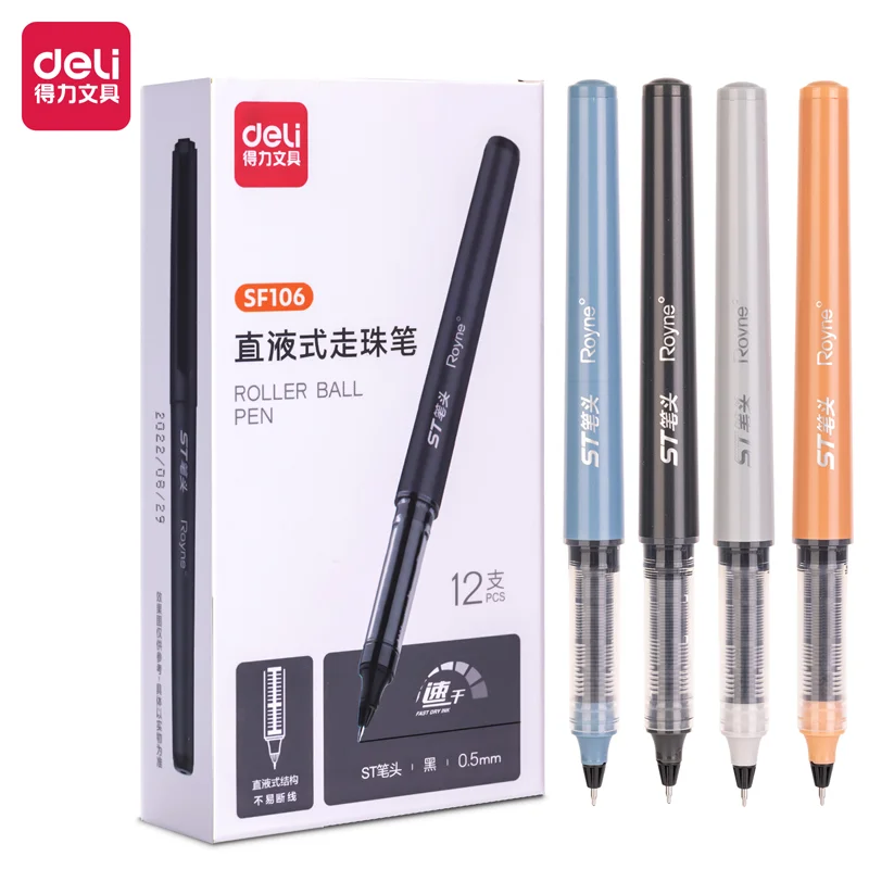 

12Pcs Deli SF106 0.5mm Black Ink Straight Liquid Pen Gel Pens School Student Supplies Stationery