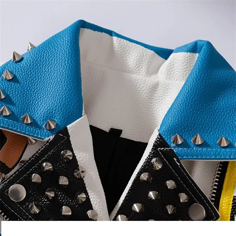 Women's spring and autumn new street hip-hop rock punk fun pattern graffiti printing heavy industry rivet leather jacket spot