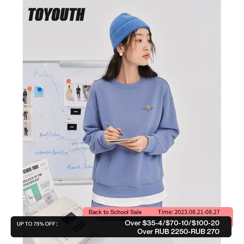 

Toyouth Women Fake Two Piece Fleece Sweatshirts 2022 Winter Long Sleeve O Neck Loose Hoodie Warm Casual Streetwear Pullover