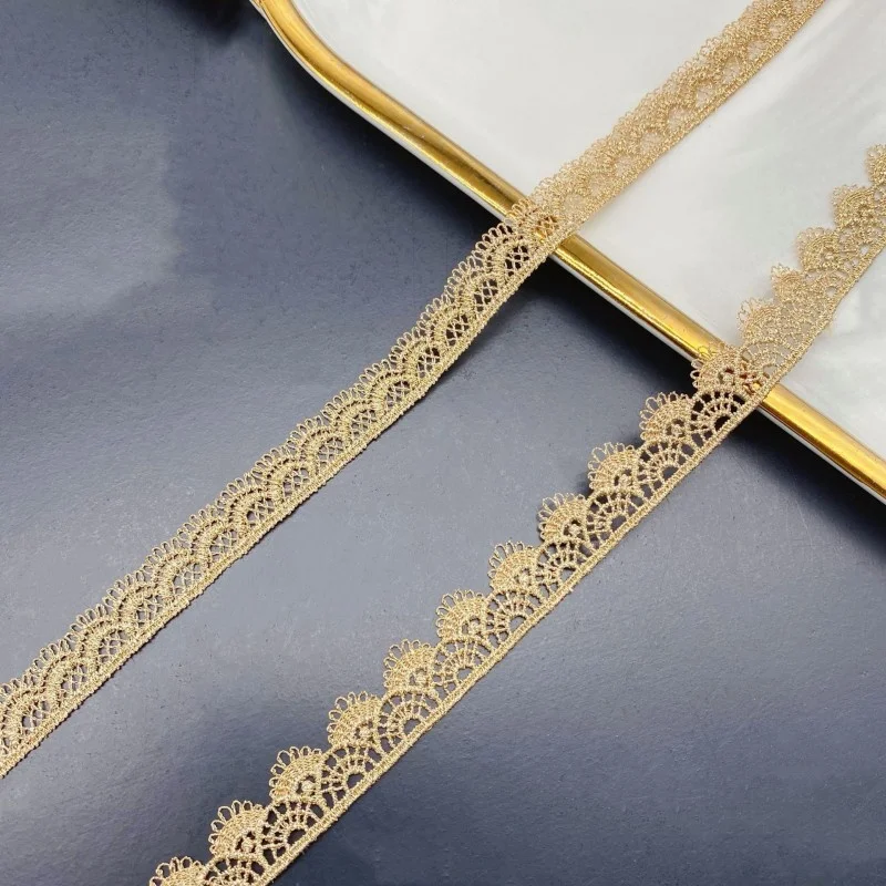 

19 Yards Vintage Rose Gold Venice lace trim Gold thread scallop Hollow Out trim for Craft sewing Doll dress Cuff Design clothing