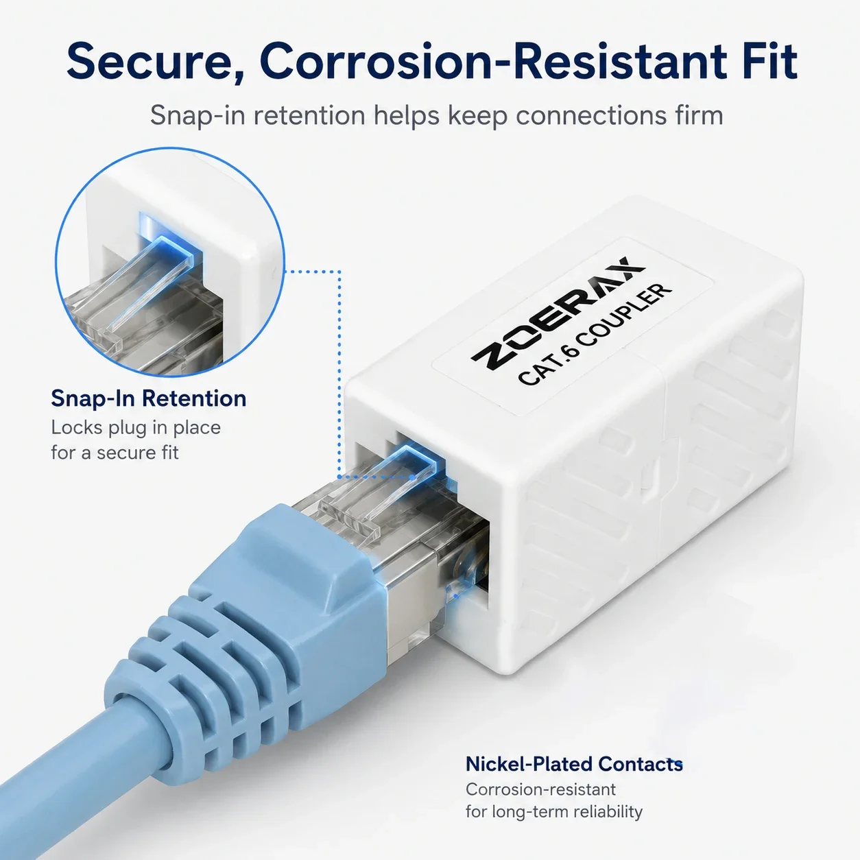 Фото Соединитель ZoeRax CAT6 RJ45, удлинитель Ethernet 10 Гбит/с, Plug and Play, разъем «мама-мама» для Cat6 Cat5e, для домашней и офисной сети LAN №5