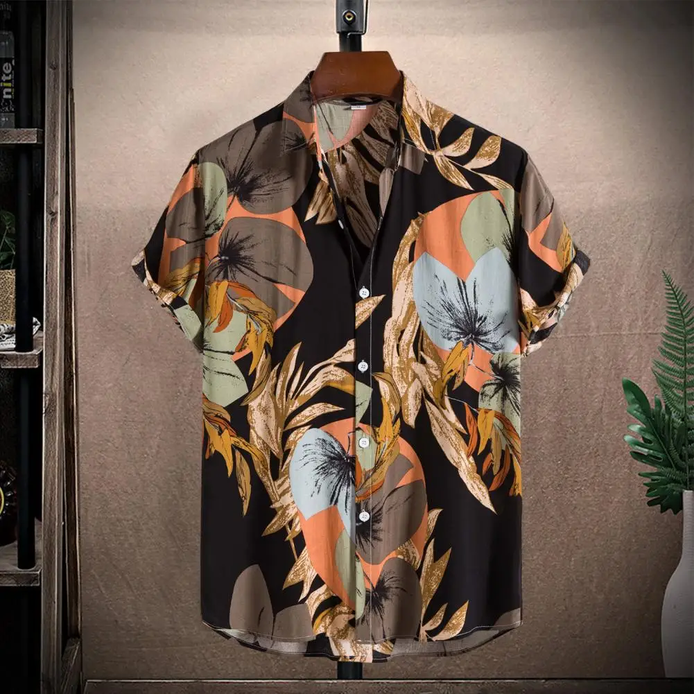 

Turn-down Collar Lightweight Flower Print Colorful Summer Tops Daily Clothes