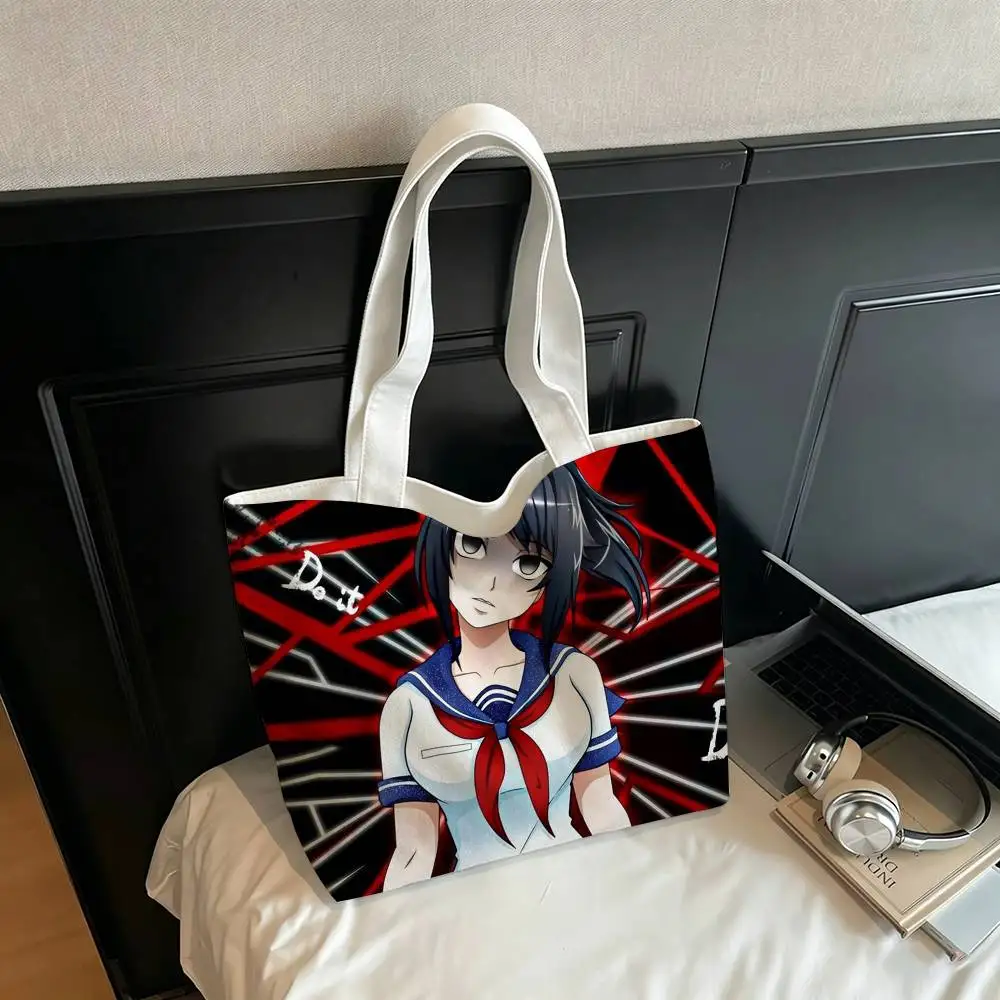 Фото Сумка-шоппер из холщовой ткани с принтом Y-Yandere S-Simulator Ayano Aishi, сумка через плечо, городская сумка для мам, сумка для покупок №1