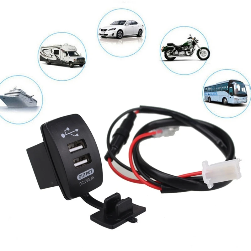 Motorcycle USB Phone Charger Waterproof 12-24V Dual USB Port Power Socket E-bike Handlebar USB Charger Adapter