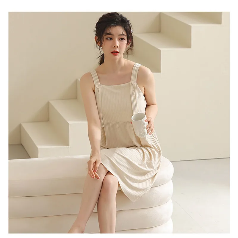 Yasuk Summer Fashion Women's Casual Bandage Sleepwear Loose Robe Pajamas Set  BigSize Solid Simple Button Vest Nightdress Soft