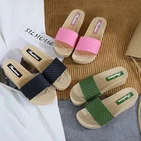 women pumps wedge heel thick bottom fashion casual one word slippers comfortable beach shoes imitation woven sandals slippers