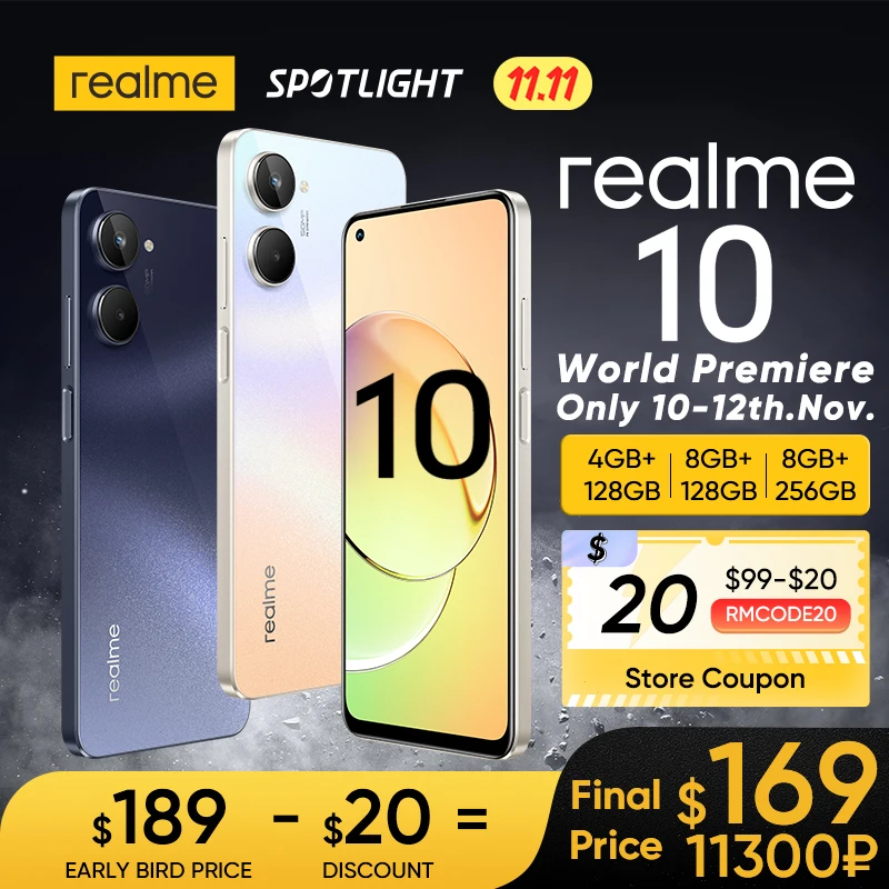 Ceny [Światowa Premiera] Realme 10 Niespodzianka Wczesna Cena Ptaka Sprzedaż Na 10th-12th.Nov,minimum 1XX USD, Teraz Dodaj Do Koszyka I Kolekcji