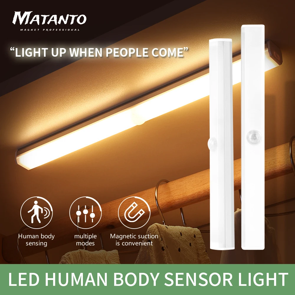 

Led Human Body Induction Intelligent Wireless Magnetic Night Light Strip Rechargeable Wardrobe Cabinet Bedroom Luces Led Vitrina